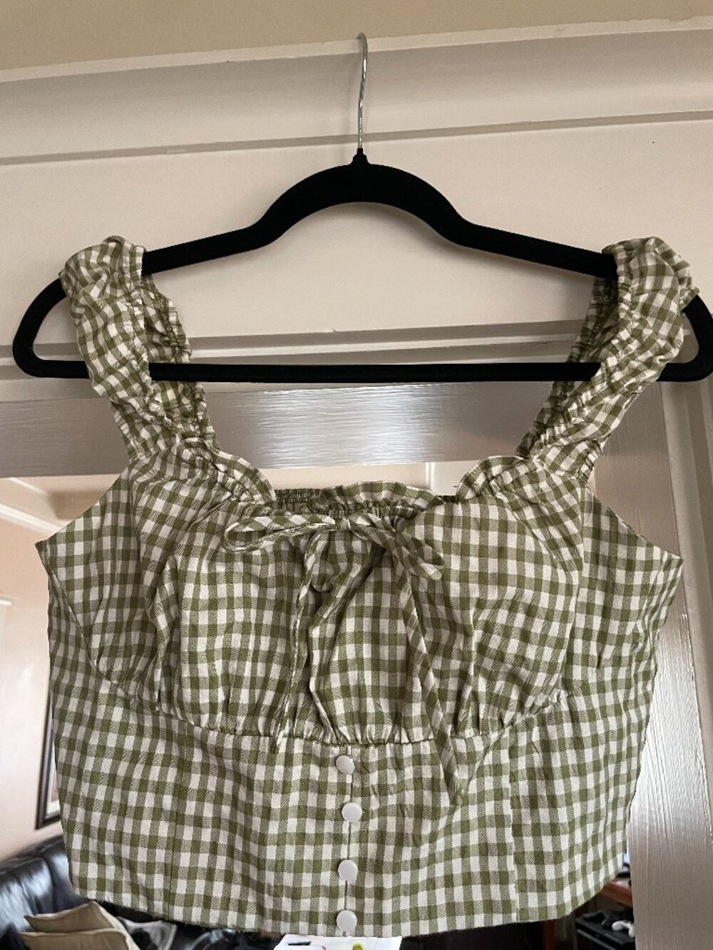 Tullea Cropped Peasant Top with Shirred Back - M